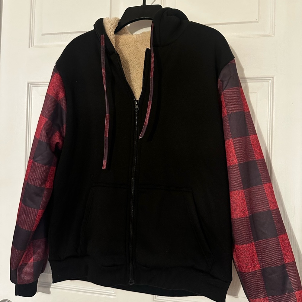 Black and Red Plaid Sleeve Hoodie